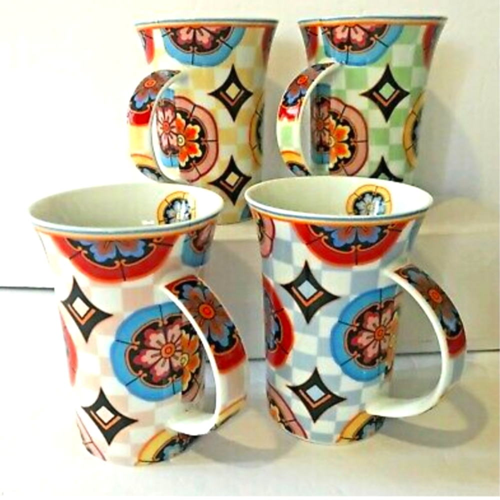 Maxwell Williams Kaleidoscope 4 ceramic mugs. 8 oz. NIB